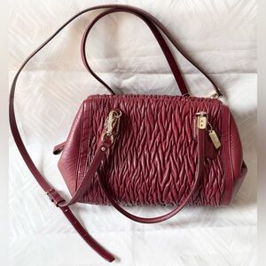 Coach 2 Way Madison Gathered Twist Leather Madeline Satchel 25982 Burgundy